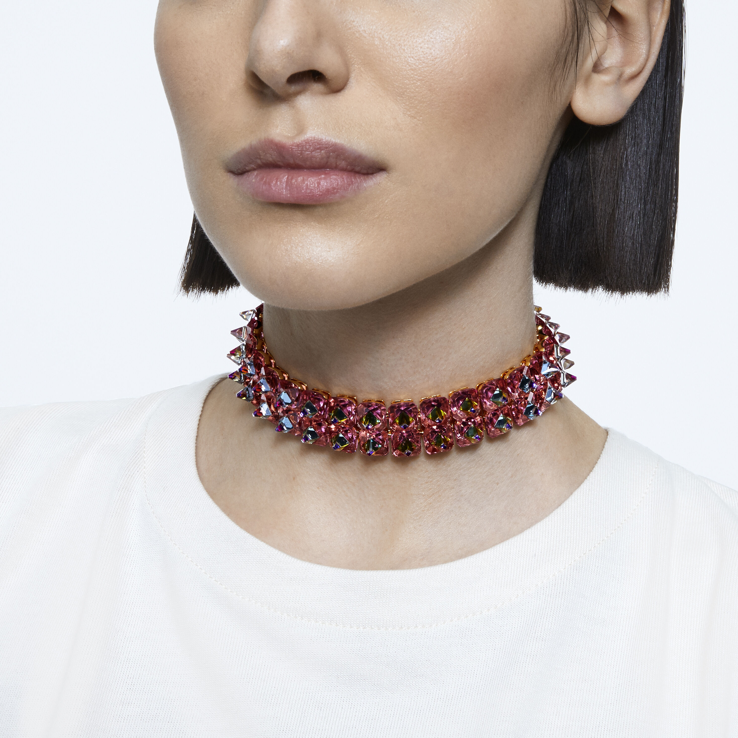 Buy Swarovski Chroma choker Spike crystals Pink Gold tone plated